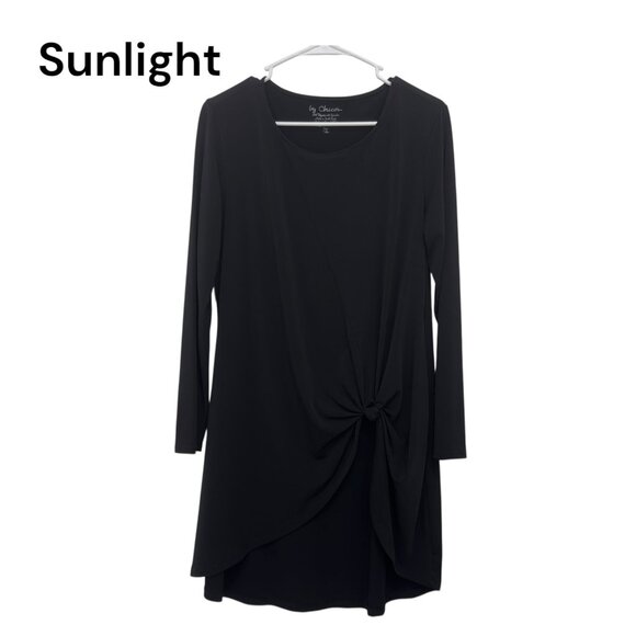 Chicos Women Black Long Sleeve Asymmetrical Knot Detail Tunic Top Size 1 - Picture 1 of 9